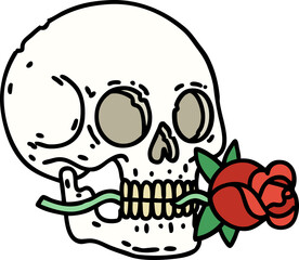 tattoo in traditional style of a skull and rose