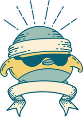 scroll banner with tattoo style cool robin