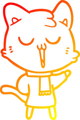 warm gradient line drawing of a cartoon cat singing