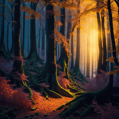 "Enchanting Forest in the Sunlight" Generated using AI technology