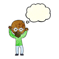 cartoon stressed bald man with thought bubble
