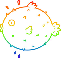 rainbow gradient line drawing of a cartoon puffer fish © lineartestpilot
