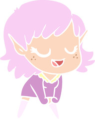 happy flat color style cartoon elf girl