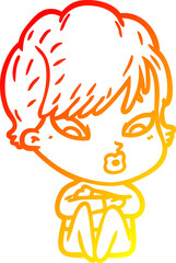 warm gradient line drawing of a cartoon woman