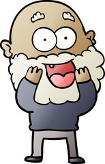 cartoon crazy happy man with beard gasping