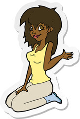 sticker of a cartoon pretty girl waving