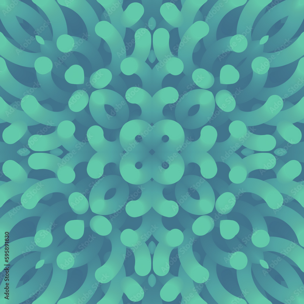 Poster Background with a kaleidoscopic pattern of a group of spiral shaped object. 3d rendering digital illustration