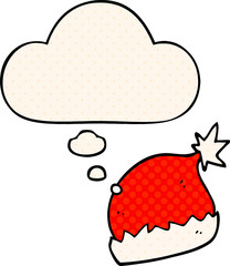 cartoon santa hat with thought bubble in comic book style