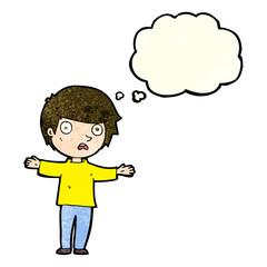 cartoon worried boy with thought bubble