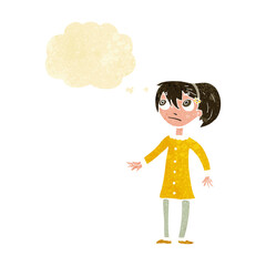 cartoon worried girl with thought bubble