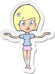 sticker of a cartoon woman making balancing gesture
