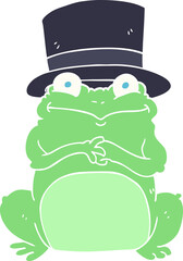 flat color illustration of frog in top hat