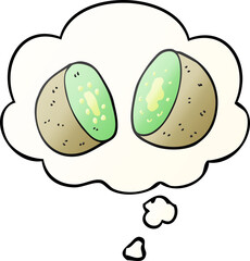 cartoon kiwi with thought bubble in smooth gradient style