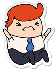 sticker cartoon illustration of an angry kawaii business man