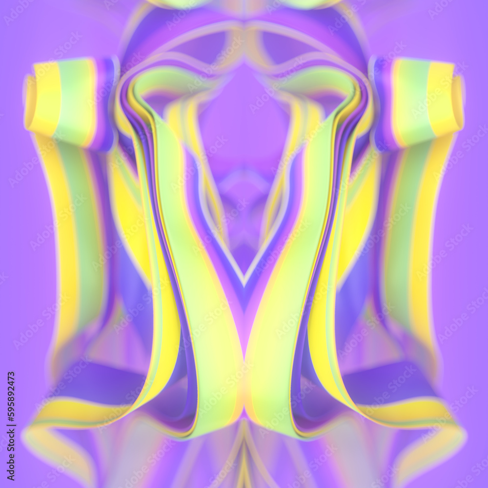 Poster waves of fabric in the wind with a trendy multi colored stripes. 3d rendering digital illustration