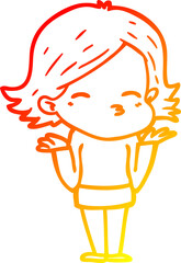 warm gradient line drawing of a cartoon confused woman