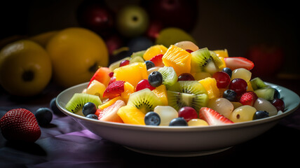 Tasty fruit salad in a bowl, Generative AI