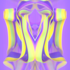 Waves of fabric in the wind with a trendy multi colored stripes. 3d rendering digital illustration