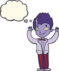 cartoon vampire boy with thought bubble