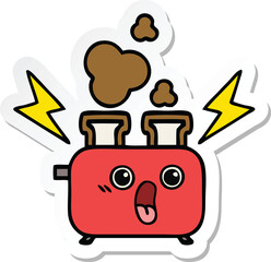 sticker of a cute cartoon of a toaster
