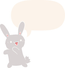 Fototapeta na wymiar cartoon rabbit with speech bubble in retro style