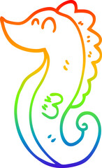 rainbow gradient line drawing of a cartoon sea horse