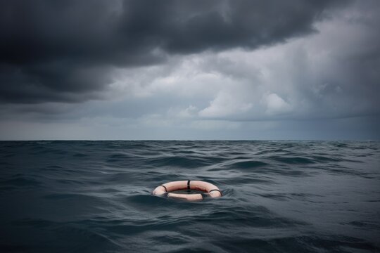  red life buo in sea or ocean, ai generative