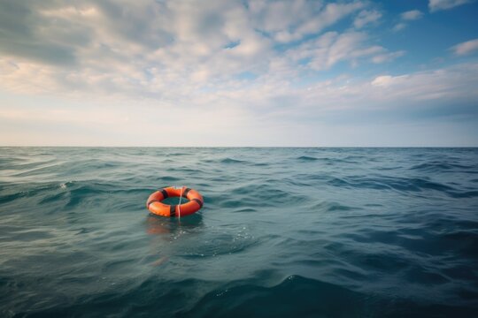 red life buo in sea or ocean, ai generative