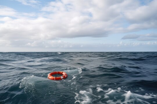  red life buo in sea or ocean, ai generative