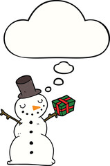 cartoon snowman with thought bubble