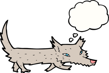 cartoon little wolf with thought bubble