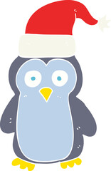 flat color illustration of christmas penguin