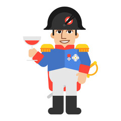 Napoleon Bonaparte holding glass of wine. Funny character