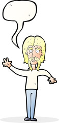 cartoon waving man with mustache with speech bubble