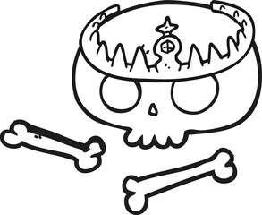freehand drawn black and white cartoon skull wearing tiara