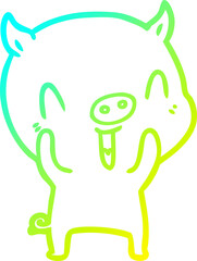 cold gradient line drawing of a happy cartoon pig