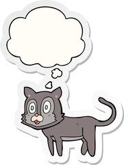happy cartoon cat with thought bubble as a printed sticker