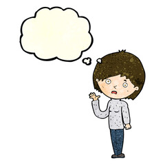 cartoon worried woman with thought bubble