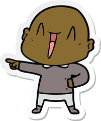 sticker of a happy cartoon bald man