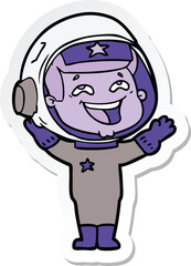 sticker of a cartoon laughing astronaut
