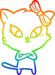 rainbow gradient line drawing of a cartoon cat