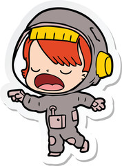 sticker of a cartoon talking astronaut