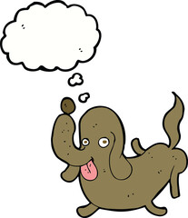 cartoon dog sticking out tongue with thought bubble