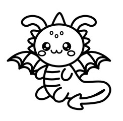 Kawaii baby dragon cartoon outline icon