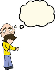 cartoon lonely old man with thought bubble