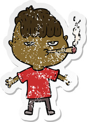 distressed sticker of a cartoon man smoking
