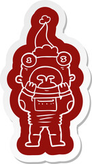 quirky cartoon icon of a alien gasping in surprise wearing santa hat