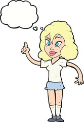 cartoon pretty woman with idea with thought bubble