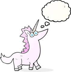 freehand drawn thought bubble cartoon unicorn