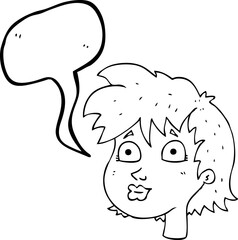 freehand drawn speech bubble cartoon female face